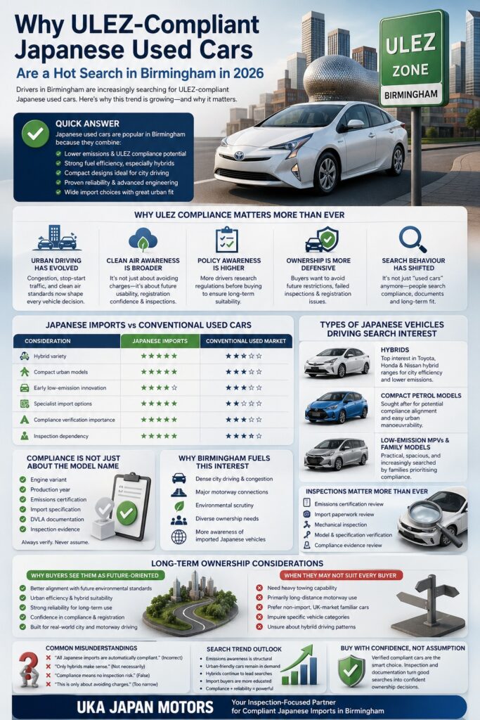 Why ULEZ-Compliant Japanese Used Cars Are a Hot Search in Birmingham in 2026