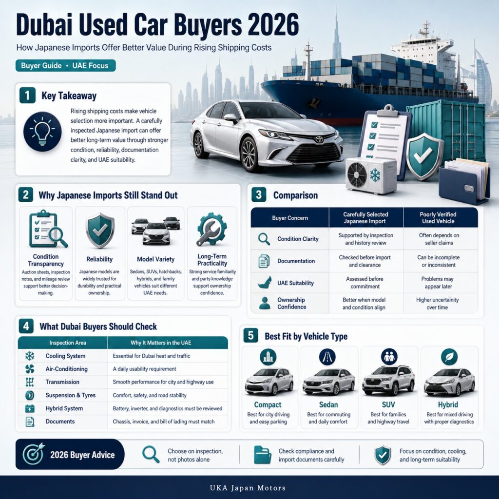 Dubai Used Car Buyers 2026: Japanese Imports and Better Value During Rising Shipping Costs