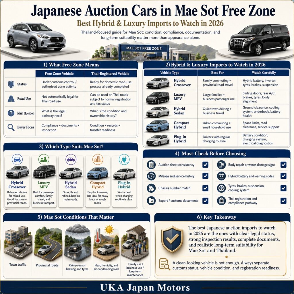 Japanese Auction Cars in Mae Sot Free Zone: Hybrid and Luxury Imports to Watch in 2026