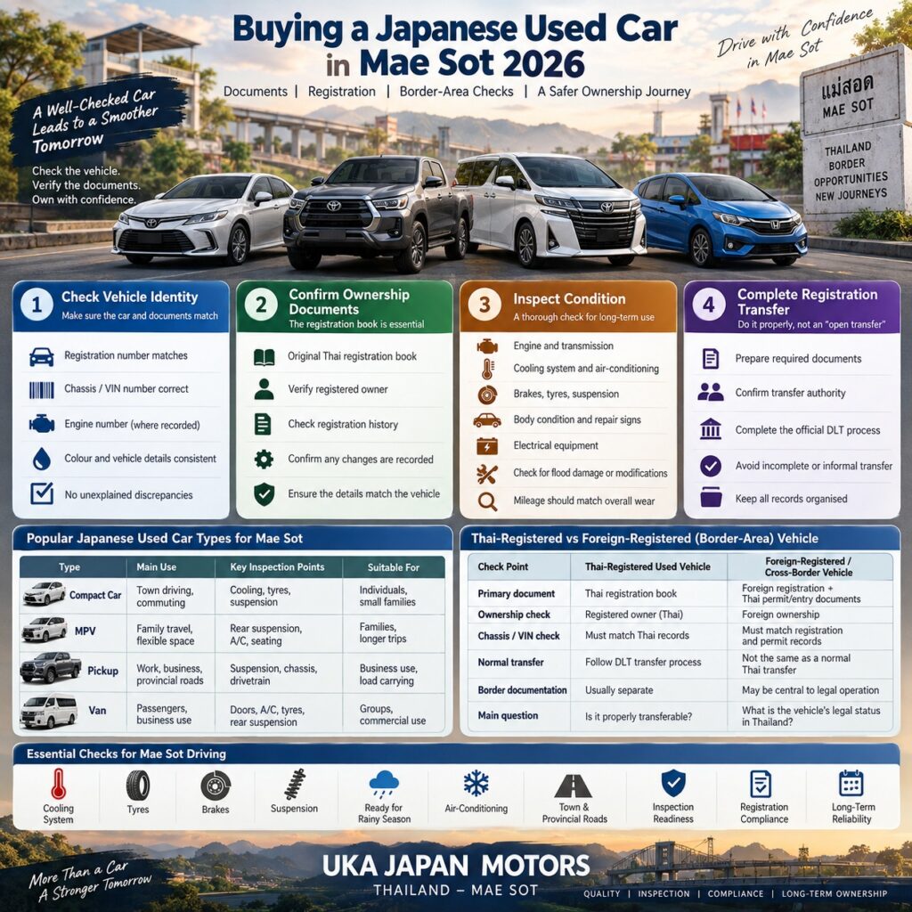 Buying a Japanese Used Car in Mae Sot 2026: Ownership Documents, Registration and Border-Area Checks Before You Buy